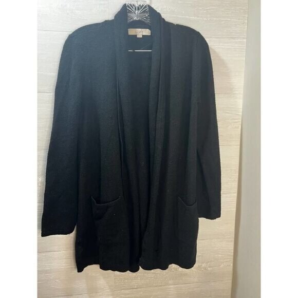 Loft Womens Open Front Black Cardigan Lightweight Knit With Pockets Size S - Picture 2 of 5